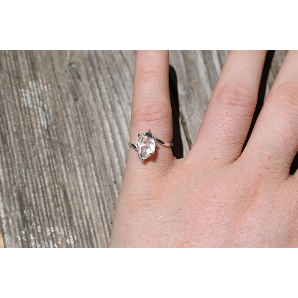 Raw Herkimer Diamond Ring – Natural Quartz Crystal Solitaire – Sterling Silver H